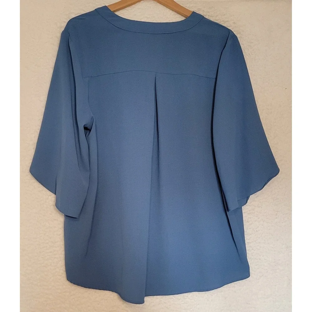 Funlingo‎ Womens Blouse Plus Size 2XL V-Neck Short Sleeve Blue Pullover 1268 - Picture 2 of 5